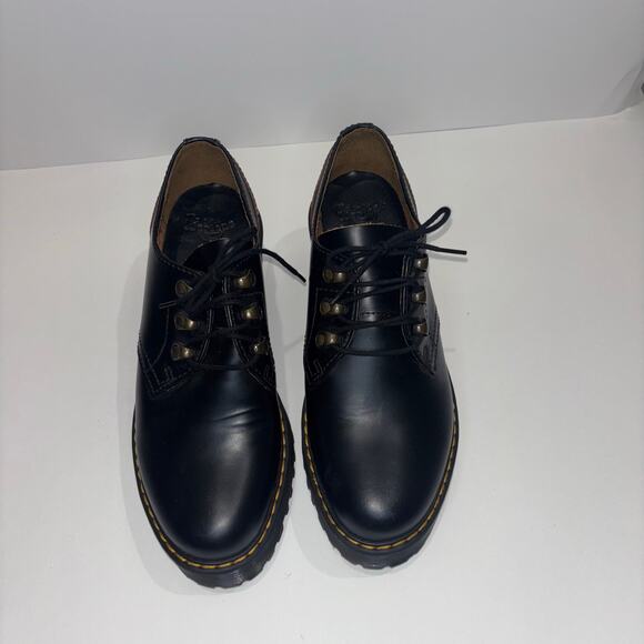 Dr. Martens Leona Lo Smooth Leather Heeled Lace-Up Platform Shoes – Black Size 8 - Picture 10 of 15